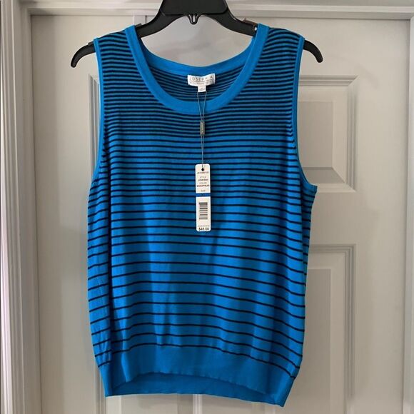Joseph A. Vibrant Blue and Black Striped Sleeveless Top - Picture 1 of 6